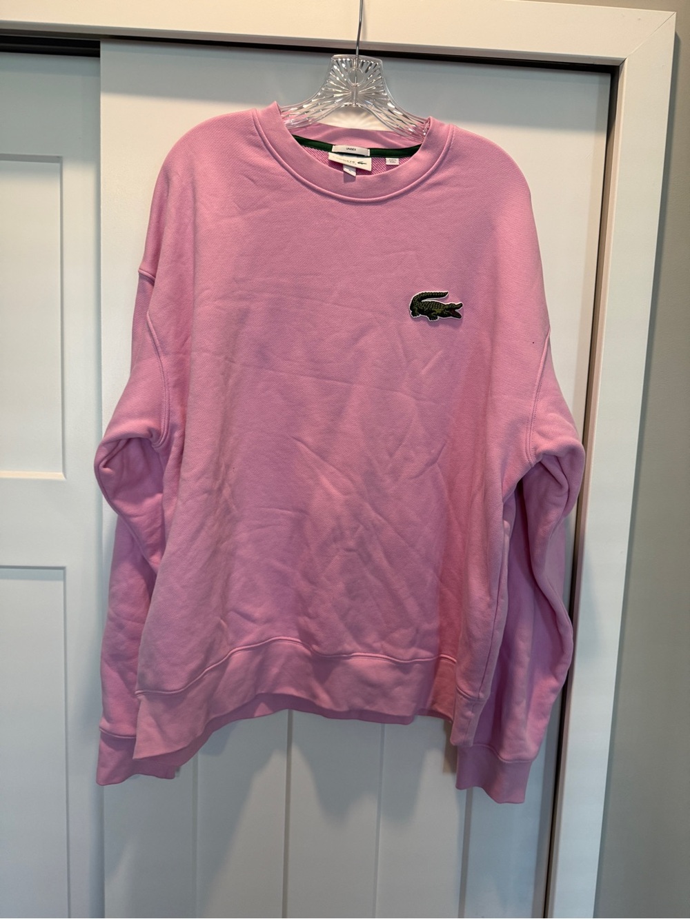 Lacoste Light Pink Crewneck Sweatshirt with Crocodile Logo-unisex-XL